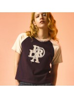 韓國PRENDA - COMBINATION DENIM PATCH TEE WINE